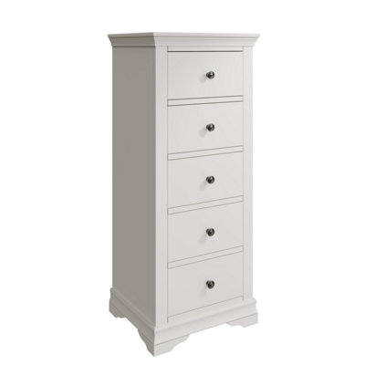 Swanley Fully Assembled Chest 5 Narrow Storage Drawers White Solid Pine MDF