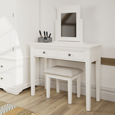 Swanley Trinket Dressing Table Adjustable Freestanding Makeup Mirror Solid Pine MDF White Unit