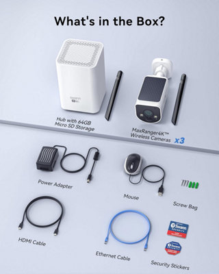 Swann MaxRanger4K Wireless Security System 3 Cam Kit with 4K Solar Cameras, Colour Night Vision, True Detect & 1TB Local Storage
