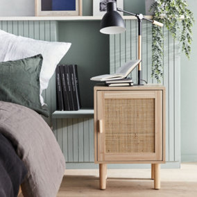 sweeek. 1-door woven rattan bedside table Camargue Natural 40x30x58 cm