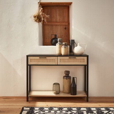 sweeek - 100cm cane rattan console table Bianca Black 100x30x75 cm