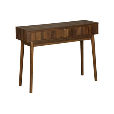 sweeek - 100cm console table with grooved wooden detail Dark wood colour 100x30x75 cm - Linear