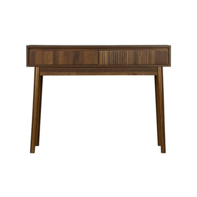 sweeek - 100cm console table with grooved wooden detail Dark wood colour 100x30x75 cm - Linear