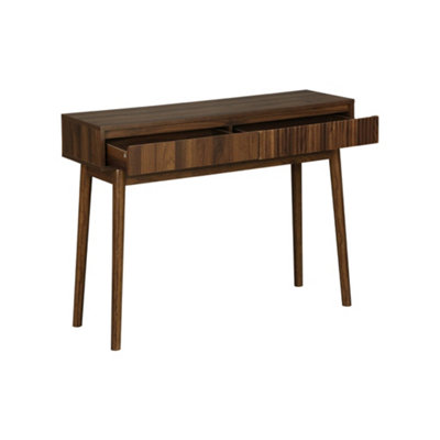 sweeek - 100cm console table with grooved wooden detail Dark wood colour 100x30x75 cm - Linear