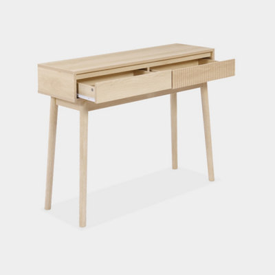 sweeek. 100cm console table with grooved wooden detail Linear Natural ...