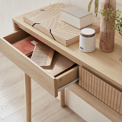 sweeek - 100cm console table with grooved wooden detail Linear Natural ...