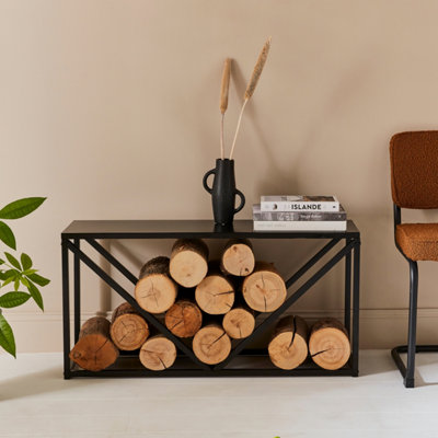 sweeek. 100cm indoor log rack Industrielle Black