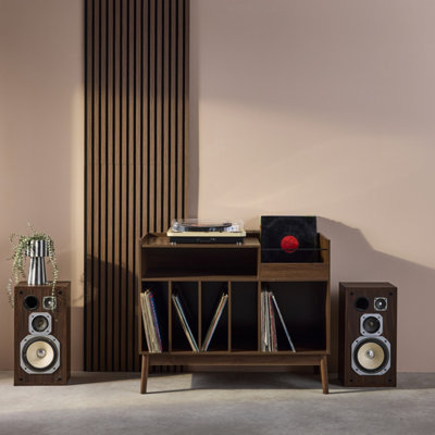 sweeek. 100cm vintage vinyl record cabinet with dividers Nepal Dark wood colour 100x48x81.5 cm