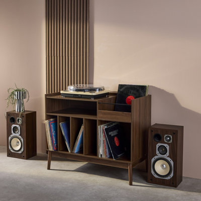 sweeek. 100cm vintage vinyl record cabinet with dividers Nepal Dark wood colour 100x48x81.5 cm