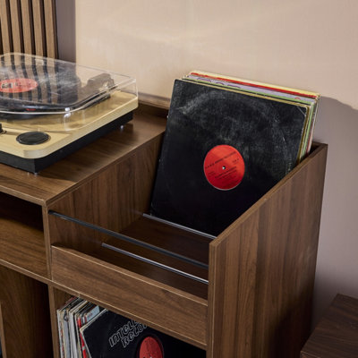 sweeek. 100cm vintage vinyl record cabinet with dividers Nepal Dark wood colour 100x48x81.5 cm
