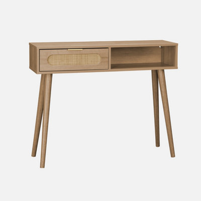 sweeek. 100cm wood and cane rattan console table Eva Natural 100x29x81 cm