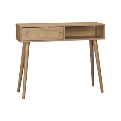 sweeek - 100cm wood and cane rattan console table Eva Natural 100x29x81 cm