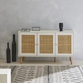 sweeek. 120cm sideboard cabinet with wooden effect Boheme Blanc cassé 120x39x70 cm