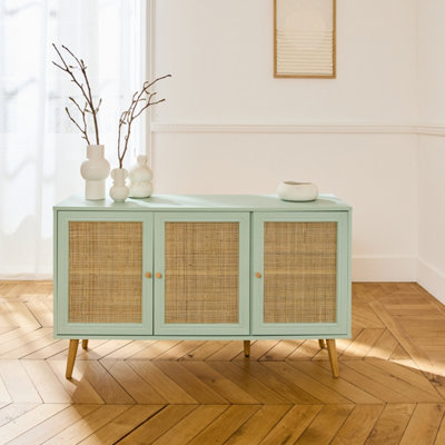sweeek - 120cm sideboard cabinet with wooden effect Celadon Green ...