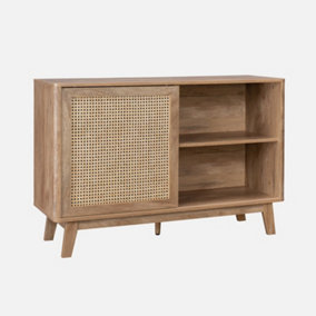 sweeek. 120cm sideboard with 1 sliding door and shelves wood effect and cane detail