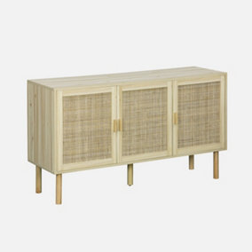 sweeek. 120cm sideboard with wooden and woven effect with 3 doors Camargue Natural 120x39x70 cm
