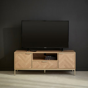 sweeek. 120cm TV unit 2 cupboard herringbone 1 drawer Budapest Natural 120x40x45 cm