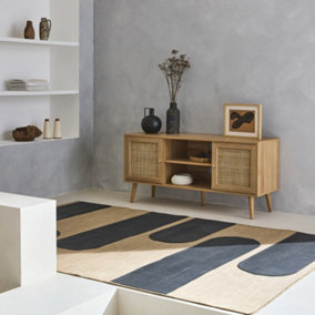 sweeek. 120cm TV unit wooden and cane effect 2 doors Boheme Natural 120x39x56.5 cm