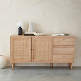 sweeek. 150cm scandi-style wooden and cane effect sideboard Boheme Natural 150x39x79 cm