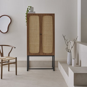 sweeek. 165cm sideboard with wood and cane effect Retro Natural 80x40x165 cm
