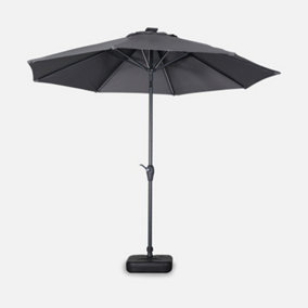 sweeek. 2.7m round centre pole parasol with integrated LED lights Helios Grey 265x265x236 cm