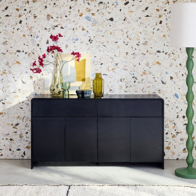 sweeek. 2-drawer rounded wooden-effect sideboard Milo Black 140x40x75 cm