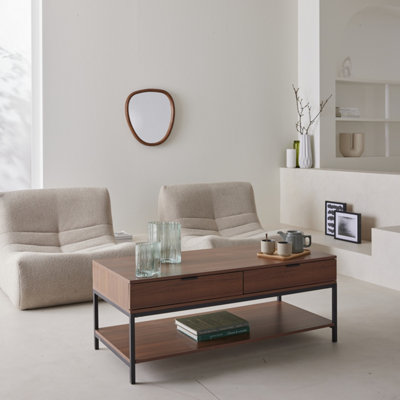 sweeek. 2-drawer walnut coffee table Walnut Walnut 54x120x47 cm