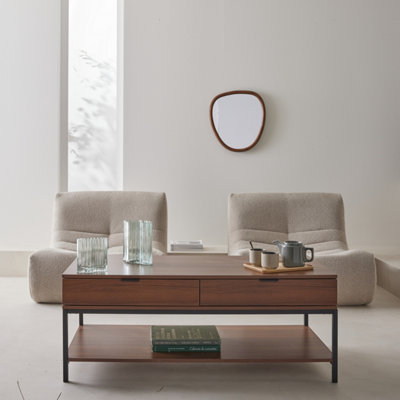 sweeek. 2-drawer walnut coffee table Walnut Walnut 54x120x47 cm