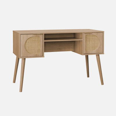 sweeek. 2-drawer wooden and cane effect desk  Eva Natural 120x55x76.5 cm