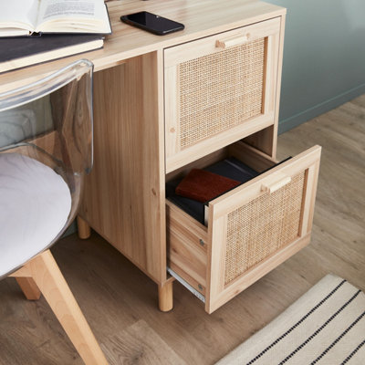 sweeek - 2-drawer woven rattan desk Camargue Natural 120x48x75 cm