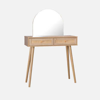 sweeek. 2-drawers dressing table with rounded mirror Boheme Natural 90x35x135.5 cm