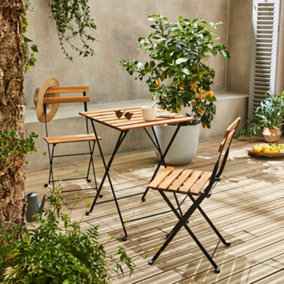 sweeek. 2-seater foldable bistro garden table with chairs Malaga Black 54x55x71 cm