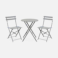 sweeek. 2-seater foldable thermo-lacquered steel bistro garden table with chairs Diam.60cm - Emilia - Taupe grey