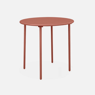 sweeek. 2-seater round steel garden table 75cm Terracotta | DIY at B&Q