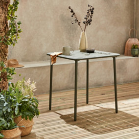 sweeek. 2-seater square steel garden table Amelia 70cm Khaki Green 70x70x72.5 cm