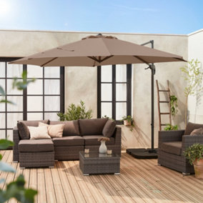 sweeek. 3.5m round cantilever parasol Antibes Beige-brown 349x349x254 cm