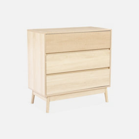 sweeek. 3-drawer chest with grooved wooden detail Linear light wood 80x40x80 cm