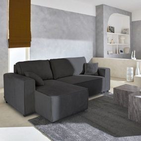 sweeek. 3-seater convertible chunky corduroy and reversible sofa Feel Charcoal Grey 244x104x90 cm