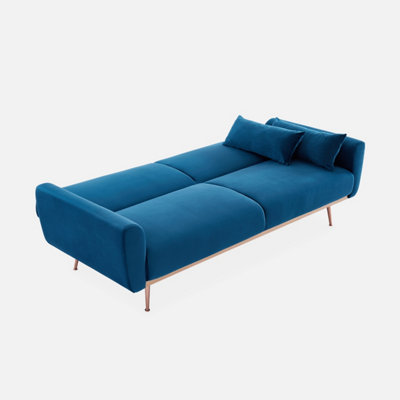 sweeek. 3 seater convertible sofa bed petrol blue velvet DIY at B Q