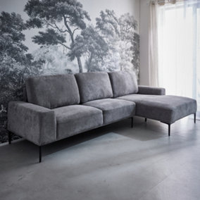 sweeek. 3-seater corner sofa in fabric and metal right-hand corner Atlanta Charcoal Grey 134x260x84 cm