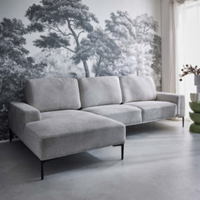 sweeek. 3-seater corner sofa left-hand in fabric and metal  Atlanta Light Grey 134x260x84 cm