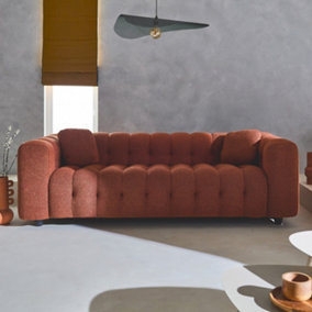 sweeek. 3-seater sofa upholstered in textured boucle fabric Leon Terracotta 229x99x71 cm