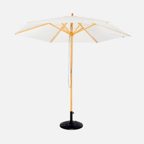 sweeek. 3m round wooden centre pole parasol Cabourg Off-White 295x190x205 cm