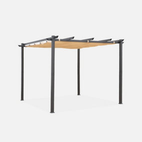 sweeek. 3x3m aluminium pergola with retractable roof Isla Beige 305x298x222 cm
