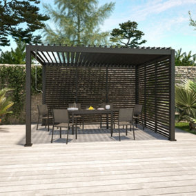 sweeek. 3x4m louvered aluminium pergola Triomphe + 3 shutters 130cm Triomphe + shutters Anthracite 400x300x250 cm
