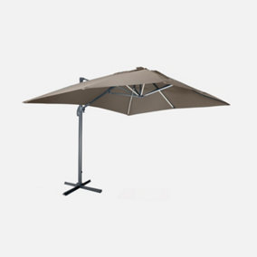 sweeek. 3x4m rectangular cantilever parasol with integrated LED lights Luce Beige-brown 399x299x275 cm