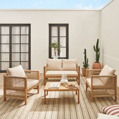 sweeek - 4-seater acacia wood and rope garden sofa set Alcira