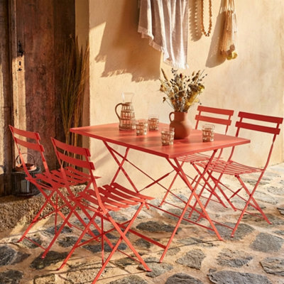 sweeek - 4-seater folding metal bistro garden table Terracotta