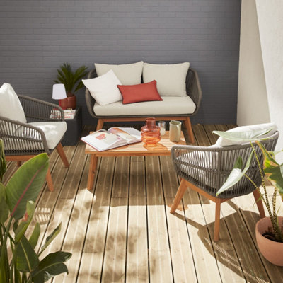 sweeek. 4-seater garden sofa - grey braided rope aluminium and
