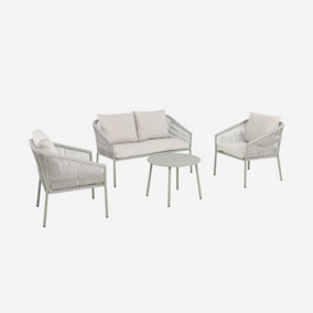 sweeek. 4-seater garden sofa set in steel and resin ropes Mantova Beige 122x67x74 cm